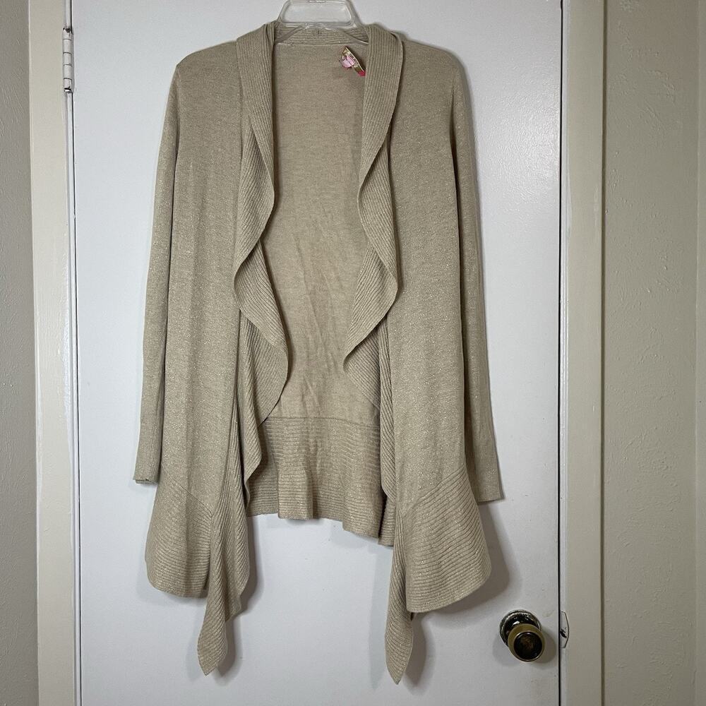 Lilly Pulitzer Abelle knit beige gold shimmer cardigan sweater Medium